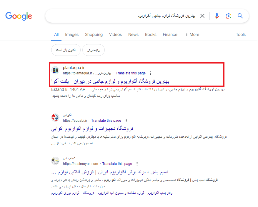 سئو سایت فروشگاه پلنت آکوا